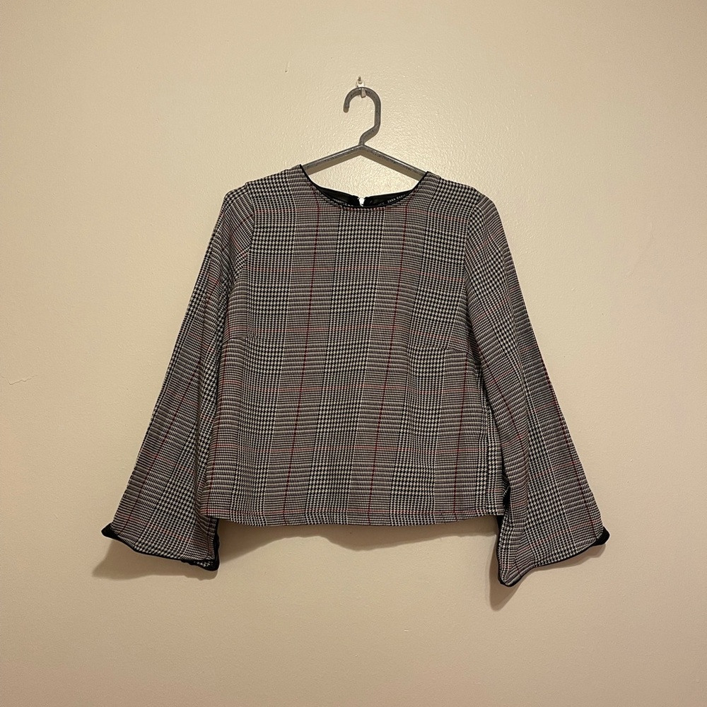 Zara Basic Plaid Long Sleeve Blouse Size XS